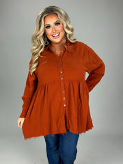 SALE! 20 SLS-A {Fun And Done} Copper Peplum Raw Edge Top PLUS SIZE 1X 2X 3X