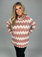 SALE!!  16 PLS-K {Ride Along} Mauve Ivory Chevron  Mask Top  PLUS SIZE XL 2X 3X