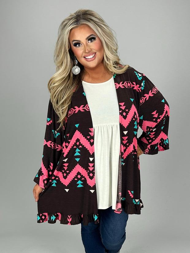 SALE!  25 OT-G {Dream Walker} Brown Tribal Print Cardigan PLUS SIZE 1X 2X 3X