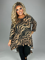 15 PQ {Next On The Agenda} Mocha Swirl Print Hi/Low Tunic PLUS SIZE XL 2X 3X