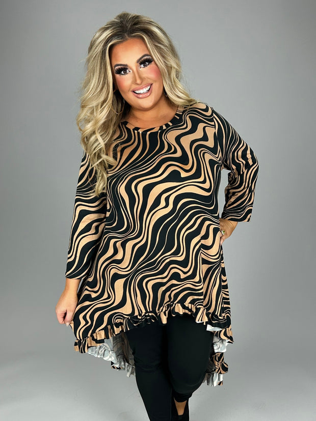 15 PQ {Next On The Agenda} Mocha Swirl Print Hi/Low Tunic PLUS SIZE XL 2X 3X