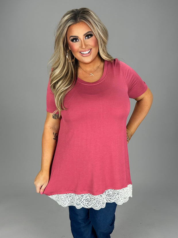 SALE!! CP-M {Last Chance} Raspberry Tunic W/ Ivory Lace Hem