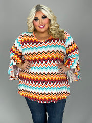 43 PQ {Across The Horizon} Rust/Orange Zig-Zag Print Top EXTENDED PLUS SIZE 4X 5X 6X