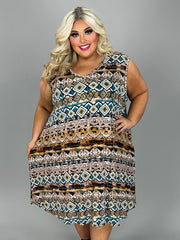 31 SV {Arizona Nights} Taupe Tribal Print V-Neck Dress EXTENDED PLUS SIZE 4X 5X 6X