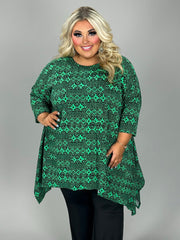 SALE!! 15 PQ {Secret Meeting} Green/Black Tribal Print Top EXTENDED PLUS SIZE 3X 4X 5X