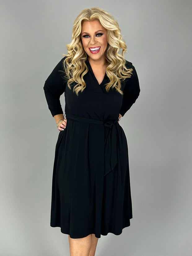 SALE!! SQ-A  M-109   {Charter Club} Black V-Neck Belted Dress Retail $89.50