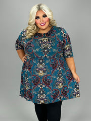 28 PSS {My Next Adventure} Teal Paisley Babydoll Tunic EXTENDED PLUS SIZE 4X 5X 6X