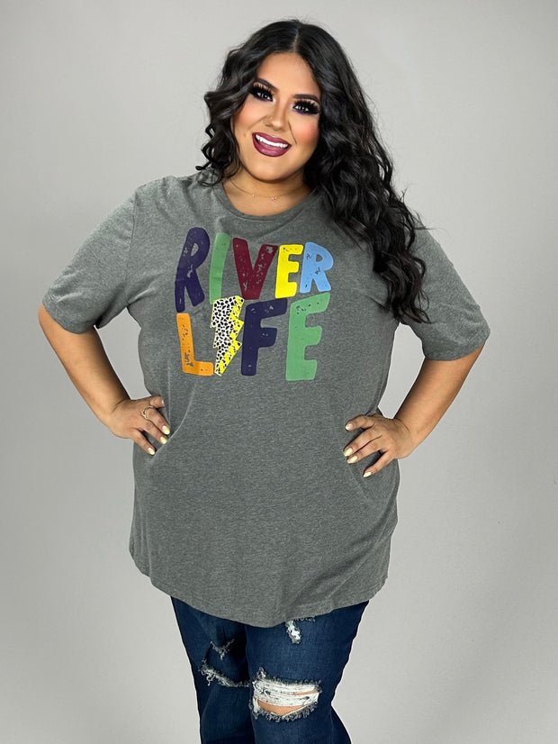 52 GT-I {River Life} Deep Heather Grey Graphic Tee PLUS SIZE 3X