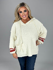 40 HD-E {Give It A Whirl} Ivory Knit Hoodie w/Pocket PLUS SIZE 1X 2X 3X