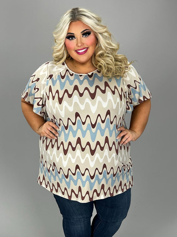 57 PSS {New Wave Fashion} Taupe/Brown Wave Print Top EXTENDED PLUS SIZE 4X 5X 6X