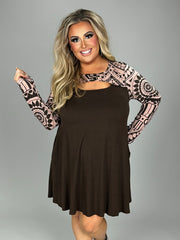 20 CP-S {Rare Love} Brown Print Tunic  w/Key Hole PLUS SIZE XL 2X 3X