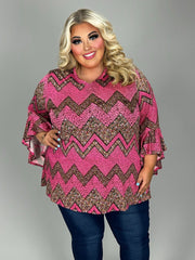 SALE!! 26 PQ {Always Here} Fuchsia/Brown Floral Zig Zag Print Top EXTENDED PLUS SIZE 4X 5X 6X