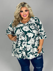 SALE!! 52 PSS {Island Lover} Green/White Floral Babydoll Top EXTENDED PLUS SIZE XL 2X 3X 4X 5X