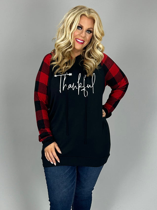 SALE! 21 HD-T {Always Thankful} Red Plaid "Thankful" Hoodie PLUS SIZE XL 2X 3X