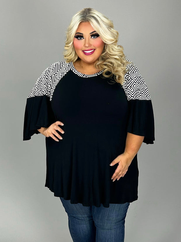 49 CP {Remarkable Style} Black/Ivory Geo Print Tunic CURVY BRAND!!!  EXTENDED PLUS SIZE 4X 5X 6X