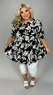 31 PSS {Tropical Nights} Black White Tropical Print Top EXTENDED PLUS SIZE 3X 4X 5X