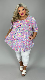 17 PSS {New Love Interest} Lavender Floral V-Neck Top EXTENDED PLUS SIZE 3X 4X 5X