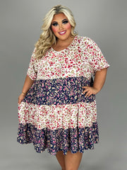 31 CP {Blossom By Blossom} Ivory/Navy Floral Tiered Dress CURVY BRAND!!!  EXTENDED PLUS SIZE 4X 5X 6X