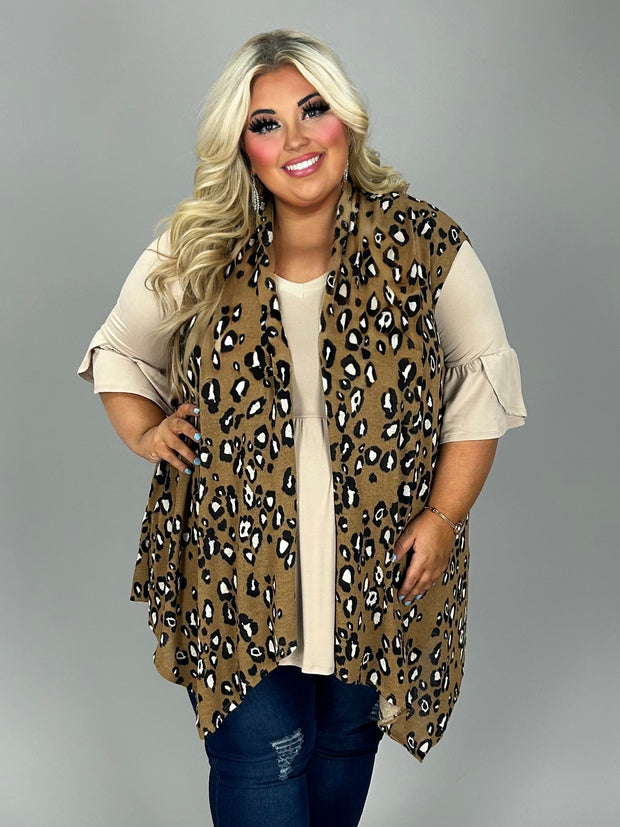 25 OT {Cue The Wild} Taupe Leopard Asymmetrical Vest EXTENDED PLUS SIZE 3X 4X 5X