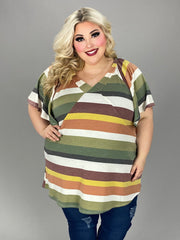 SALE!! 30 PSS {Believe In Yourself} Olive Stripe V-Neck Top EXTENDED PLUS SIZE 4X 5X 6X