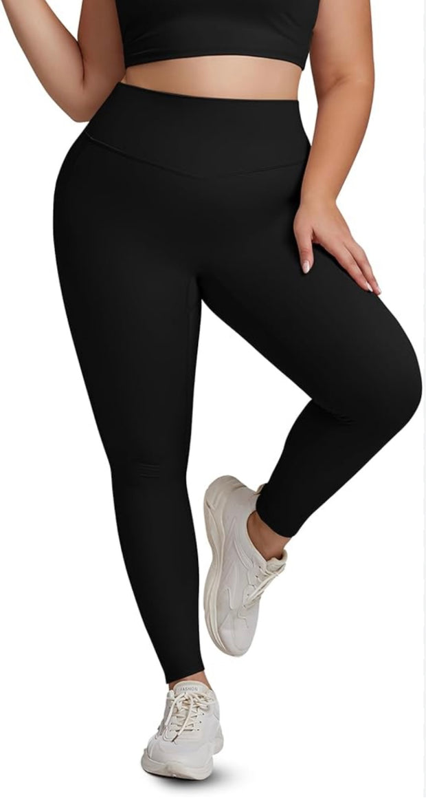 LEG-31 {Moonlight Serenade} Black Stretchy Athletic Leggings PLUS SIZE XL 2X 3X