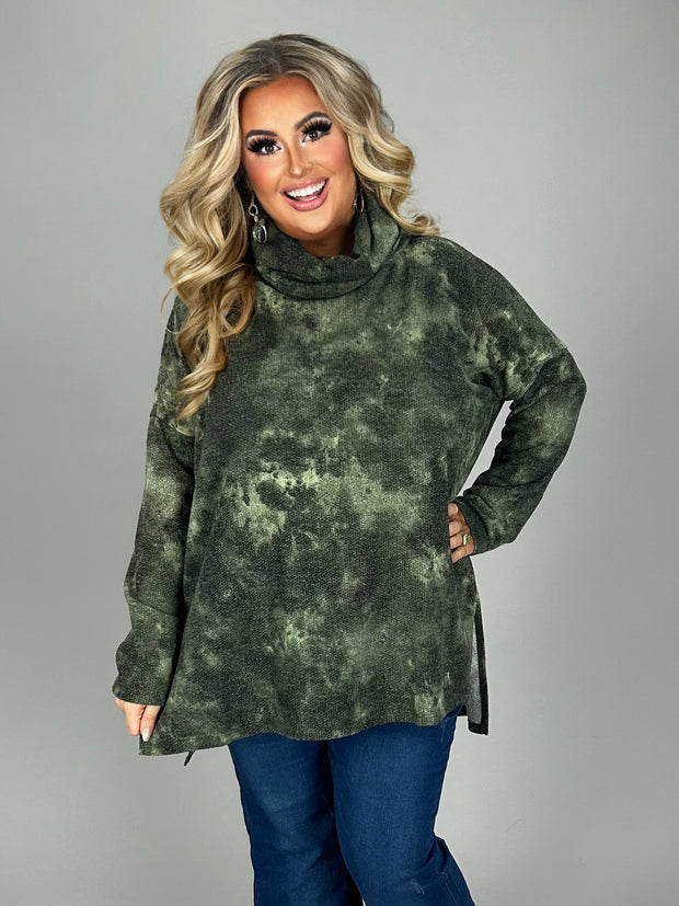 SALE!! 16 PLS {Ready To Travel} Olive Tie Dye Cowl Neck Top PLUS SIZE 1X 2X 3X