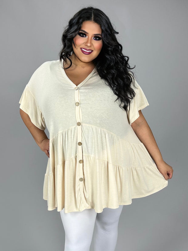 65 SSS {Certain Charm} Ivory Tiered Button Up Top PLUS SIZE 1X 2X 3X