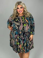 SALE!! 25 PQ {Decisions To Make} Black/Teal Paisley Print Dress EXTENDED PLUS SIZE 1X 2X 3X 4X 5X