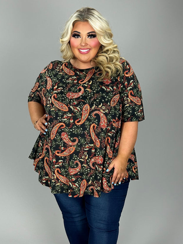 26 PSS {Lifelong Love} Black/Rust Paisley Print Top EXTENDED PLUS SIZE 4X 5X 6X EXTENDED PLUS SIZE 4X 5X 6X