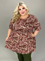 13 PSS {Wine & Dine} Wine/Brown Floral Print Babydoll Top EXTENDED PLUS SIZE 4X 5X 6X