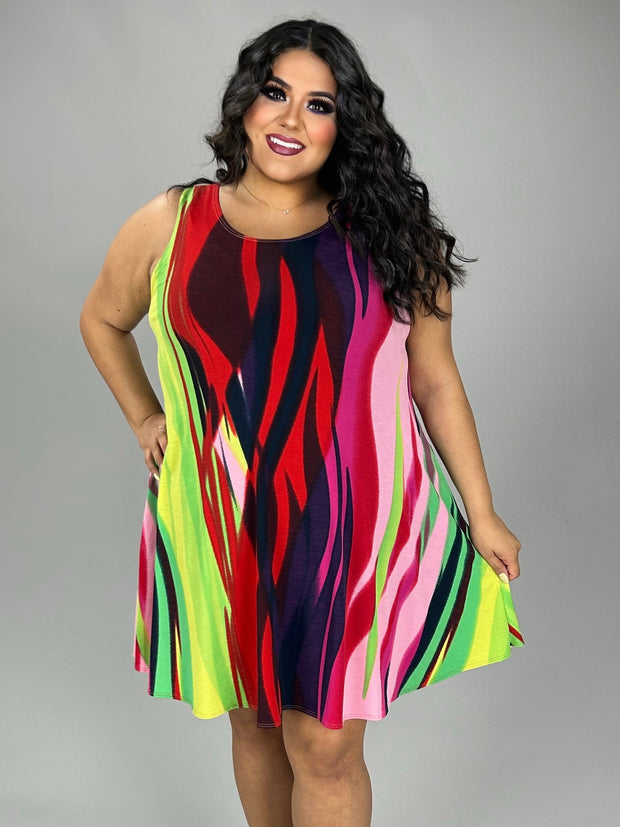 56 SV {Make It Look Easy}  Multi-Color Swirl Print Dress PLUS SIZE 1X 2X 3X