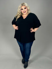 40 SSS {All A Dream} Black V-Neck Ruffle Sleeve Top  CURVY BRAND EXTENDED PLUS 3X 4X 5X