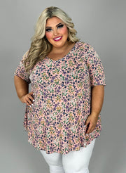 SALE!! 46 PSS {A Little Bloom} Peach Floral V-Neck Top EXTENDED PLUS SIZE 3X 4X 5X