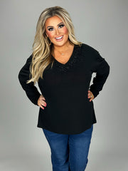 20 SD {Always Interested} VOCAL Black V-Neck Top w/Studs PLUS SIZE XL 2X 3X