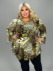 44 PQ {The Animal Lives} Black/Yellow/Ivory Animal Print Top EXTENDED PLUS SIZE 3X 4X 5X