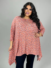 15 PQ {Blossom Bliss} Coral Floral Asymmetrial Hem Top PLUS SIZE 1X 2X 3X