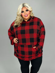 38 HD {No Hesitation} Red/Black Large Plaid Hoodie EXTENDED PLUS SIZE 3X 4X 5X