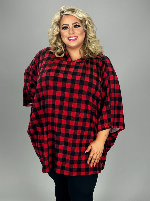 39 HD {No Need To Explain} Red/Black Plaid Hoodie Poncho EXTENDED PLUS SIZE 3X 4X 5X