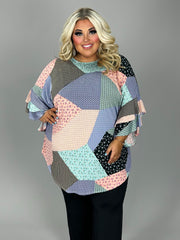 25 PQ {Belle Of The South} Blue Patchwork Print Tunic EXTENDED PLUS SIZE 3X 4X 5X (True To Size}