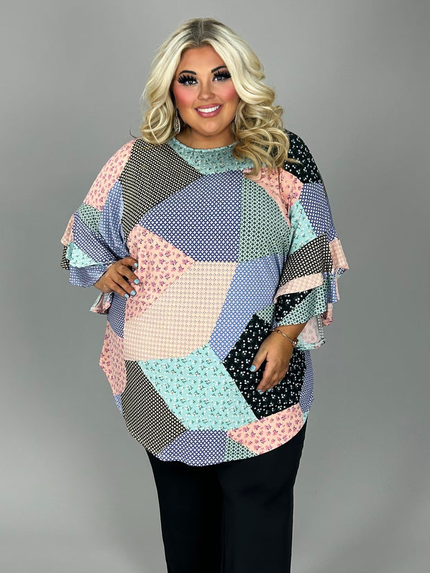 25 PQ {Belle Of The South} Blue Patchwork Print Tunic EXTENDED PLUS SIZE 3X 4X 5X (True To Size}