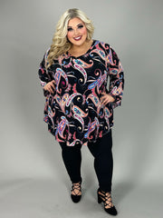 64 PQ {All You Needed}  Black Paisley Print V-Neck Top EXTENDED PLUS SIZE 3X 4X 5X