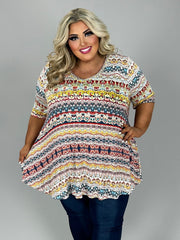 28 PSS {Collecting My Thoughts} Ivory/Multi-Color Print Tunic EXTENDED PLUS SIZE XL 2X 3X 4X 5X