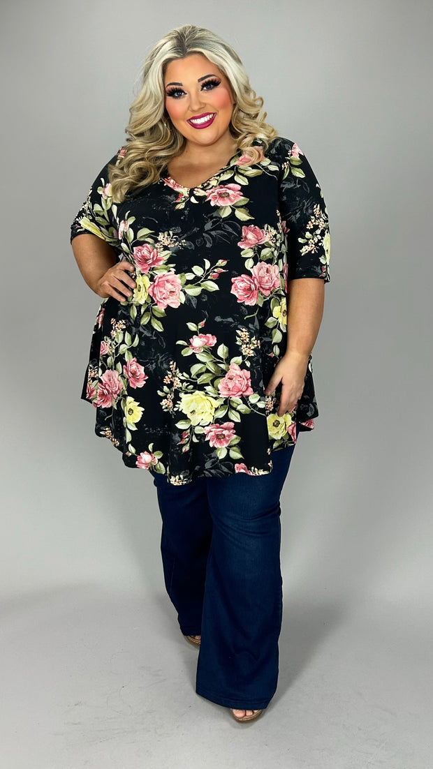 33 PSS {Sweet Nothings} Black Pink Yellow Floral Top EXTENDED PLUS SIZE 3X 4X 5X