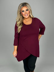 SALE!!  35 SQ-B {Hidden Beauty} Maroon Overlay Hem Tunic PLUS SIZE XL 2X 3X