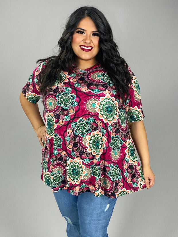 SALE! 60 PSS {On My Side} Magenta Mandala Print V-Neck Top EXTENDED PLUS SIZE 3X 4X 5X