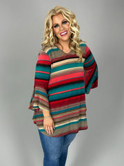 93 PQ-N {Business and Fun} Multi-Color Stripe Print Top PLUS SIZE 1X 2X 3X