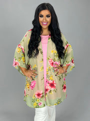 11 OT {Wave To You} Sage Floral Kimono PLUS SIZE 1X 2X 3X