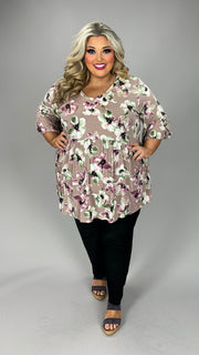 20 PSS {Loved For Style} Mauve Floral Print Ruffle Sleeve Top EXTENDED PLUS SIZE 3X 4X 5X