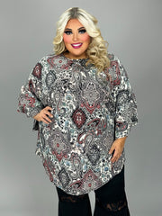 51 PQ {Paisley Beauty} Black/Ivory Paisley Print Tunic EXTENDED PLUS SIZE 3X 4X 5X