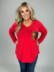 56  SD-A {Stunning Vision} Ruby V-Neck Sequin Pocket Top PLUS SIZE 1X 2X 3X